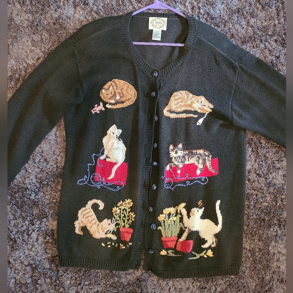 Stitches in Time Vintage Button-down Cat Sweater in Large